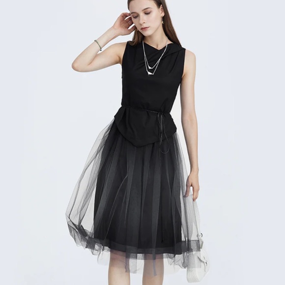 Stacked Neckline Mesh Sleeveless Dress (NWOT) - Picture 1 of 7